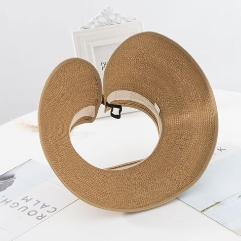 Women Sun Visor Straw Hat for Women, Summer Wide Brim Cap Foldable Hat for Beach Travel (Khaki), Khaki, One size in Saudi Arabia