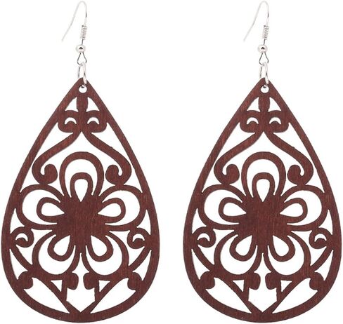 QUPENGXU Lightweight African Wooden Drop Dangle Earrings Irregular Bohemian Ethnic Style Earrings For Women Girls in Saudi Arabia