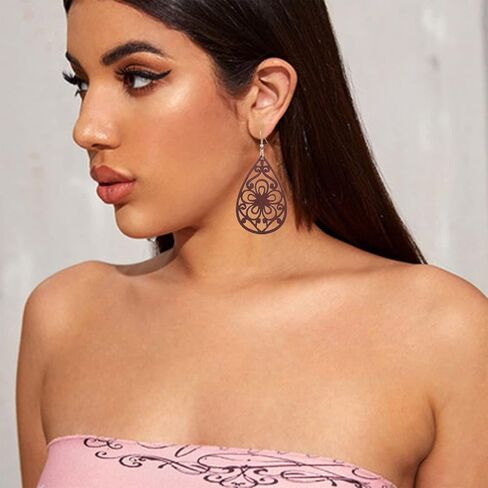 QUPENGXU Lightweight African Wooden Drop Dangle Earrings Irregular Bohemian Ethnic Style Earrings For Women Girls in Saudi Arabia