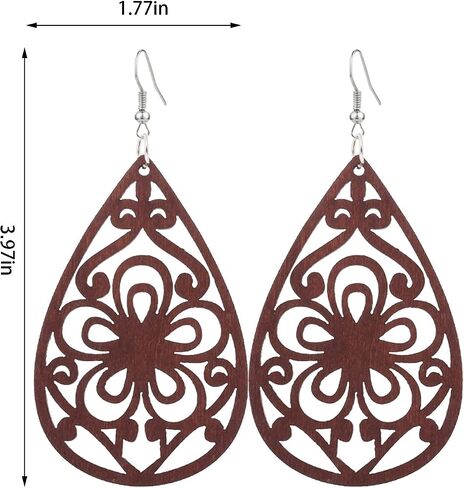 QUPENGXU Lightweight African Wooden Drop Dangle Earrings Irregular Bohemian Ethnic Style Earrings For Women Girls in Saudi Arabia
