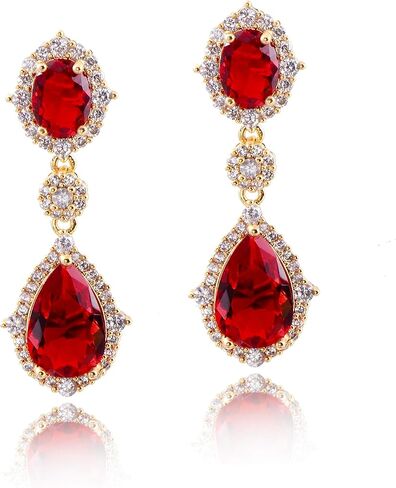 Cubic Zirconia Teardrop Earrings Women - Sterling Silver CZ Crystal Dangle Drop Earrings for Wedding Bridal Costume Jewelry for Bride Bridesmaids Girls Party Prom Birthstone Earrings in Saudi Arabia