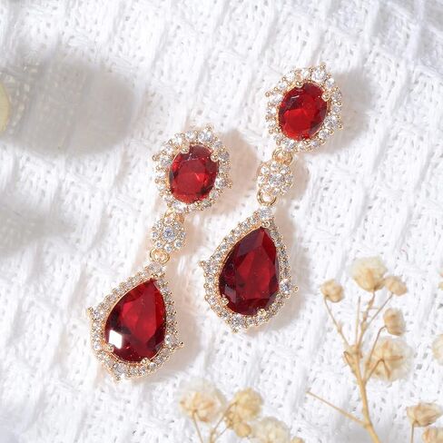 Cubic Zirconia Teardrop Earrings Women - Sterling Silver CZ Crystal Dangle Drop Earrings for Wedding Bridal Costume Jewelry for Bride Bridesmaids Girls Party Prom Birthstone Earrings in Saudi Arabia