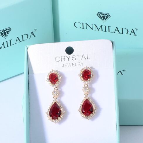 Cubic Zirconia Teardrop Earrings Women - Sterling Silver CZ Crystal Dangle Drop Earrings for Wedding Bridal Costume Jewelry for Bride Bridesmaids Girls Party Prom Birthstone Earrings in Saudi Arabia
