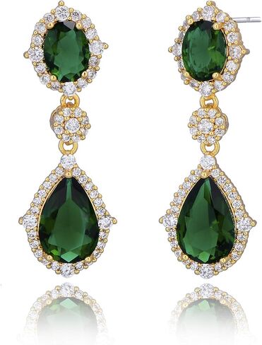 Cubic Zirconia Teardrop Earrings Women - Sterling Silver CZ Crystal Dangle Drop Earrings for Wedding Bridal Costume Jewelry for Bride Bridesmaids Girls Party Prom Birthstone Earrings in Saudi Arabia