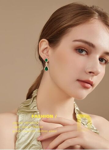 Cubic Zirconia Teardrop Earrings Women - Sterling Silver CZ Crystal Dangle Drop Earrings for Wedding Bridal Costume Jewelry for Bride Bridesmaids Girls Party Prom Birthstone Earrings in Saudi Arabia