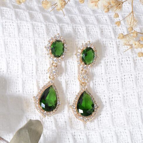 Cubic Zirconia Teardrop Earrings Women - Sterling Silver CZ Crystal Dangle Drop Earrings for Wedding Bridal Costume Jewelry for Bride Bridesmaids Girls Party Prom Birthstone Earrings in Saudi Arabia
