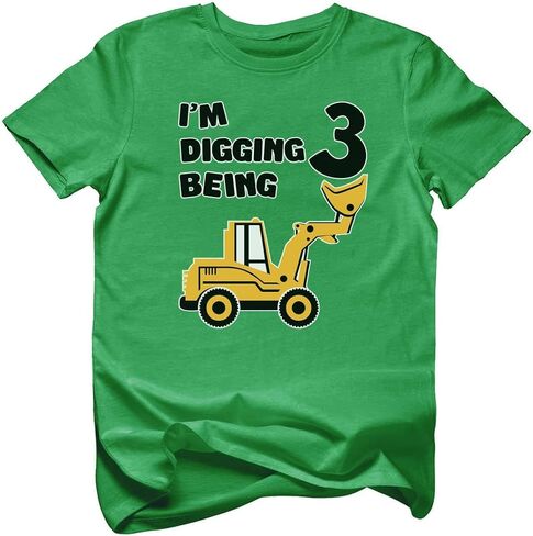 Tstars Digging Being 3 Construction Shirt Toddler Boy 3rd Birthday Tee | Soft cotton digger truck tee for turning three; great for 3rd birthday, construction party, excavator theme in Saudi Arabia