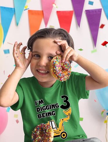 Tstars Digging Being 3 Construction Shirt Toddler Boy 3rd Birthday Tee | Soft cotton digger truck tee for turning three; great for 3rd birthday, construction party, excavator theme in Saudi Arabia