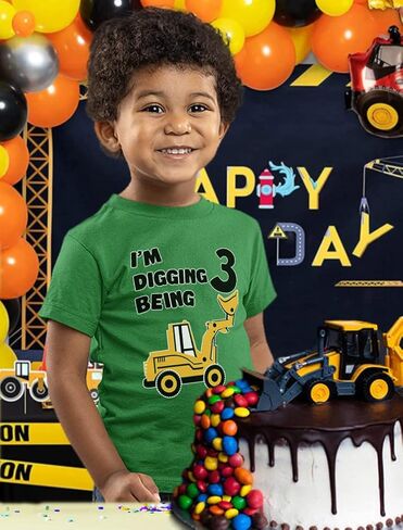 Tstars Digging Being 3 Construction Shirt Toddler Boy 3rd Birthday Tee | Soft cotton digger truck tee for turning three; great for 3rd birthday, construction party, excavator theme in Saudi Arabia