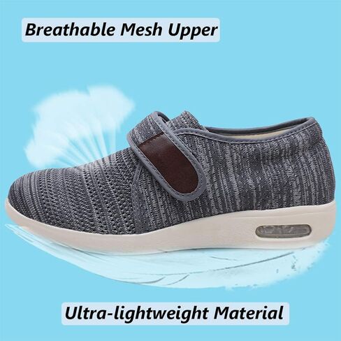 أحذية W&Le-Slippers الرجالية للمشي بعرض واسع مع إغلاق قابل للتعديل، أحذية رياضية شبكية مسامية بوسادة هوائية لكبار السن المصابين بالوذمة السكري والأقدام المتورمة في الهواء الطلق in Saudi Arabia