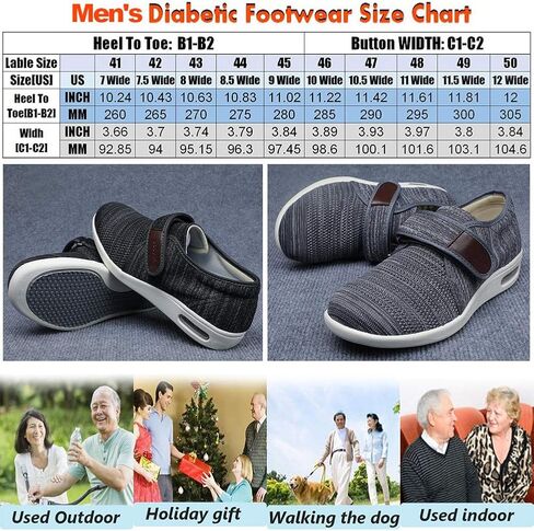 أحذية W&Le-Slippers الرجالية للمشي بعرض واسع مع إغلاق قابل للتعديل، أحذية رياضية شبكية مسامية بوسادة هوائية لكبار السن المصابين بالوذمة السكري والأقدام المتورمة في الهواء الطلق in Saudi Arabia