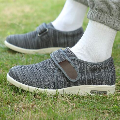 أحذية W&Le-Slippers الرجالية للمشي بعرض واسع مع إغلاق قابل للتعديل، أحذية رياضية شبكية مسامية بوسادة هوائية لكبار السن المصابين بالوذمة السكري والأقدام المتورمة في الهواء الطلق in Saudi Arabia
