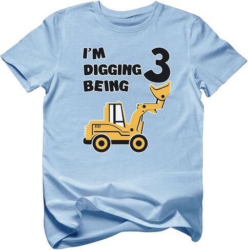 Tstars Digging Being 3 Construction Shirt Toddler Boy 3rd Birthday Tee | Soft cotton digger truck tee for turning three; great for 3rd birthday, construction party, excavator theme in Saudi Arabia