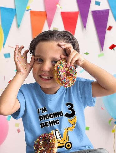 Tstars Digging Being 3 Construction Shirt Toddler Boy 3rd Birthday Tee | Soft cotton digger truck tee for turning three; great for 3rd birthday, construction party, excavator theme in Saudi Arabia