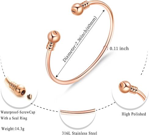 CREMATION JEWELRY FOR ASHES Stainless Steel Ashes Keepsake Cuff Bangle Opening Bracelet for Women and Men - Double urn to hold ashes in Saudi Arabia