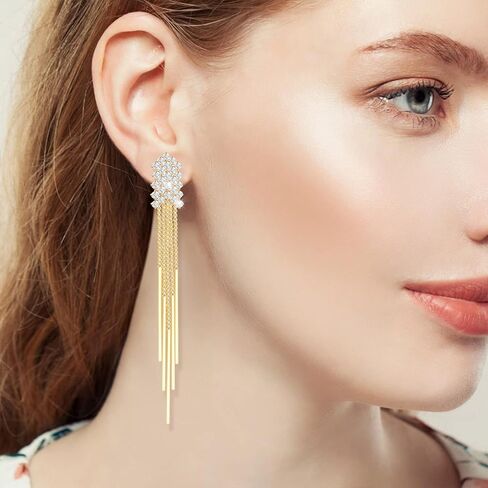 MaraLota أقراط ذهبية متدلية شرابة كريستال أقراط للنساء بيان طويل هيكل السمكة قطرة هامش حجر الراين أقراط للنساء الفتيات in Kuwait