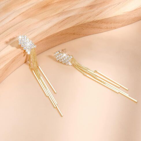 MaraLota أقراط ذهبية متدلية شرابة كريستال أقراط للنساء بيان طويل هيكل السمكة قطرة هامش حجر الراين أقراط للنساء الفتيات in Kuwait