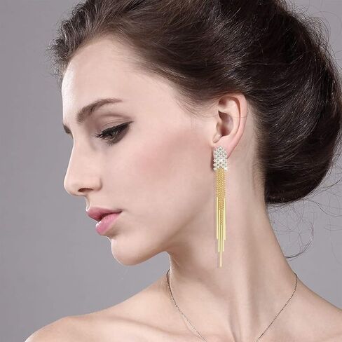 MaraLota أقراط ذهبية متدلية شرابة كريستال أقراط للنساء بيان طويل هيكل السمكة قطرة هامش حجر الراين أقراط للنساء الفتيات in Kuwait