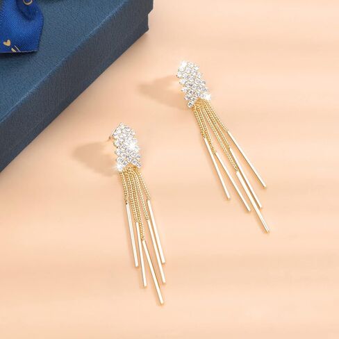 MaraLota أقراط ذهبية متدلية شرابة كريستال أقراط للنساء بيان طويل هيكل السمكة قطرة هامش حجر الراين أقراط للنساء الفتيات in Kuwait