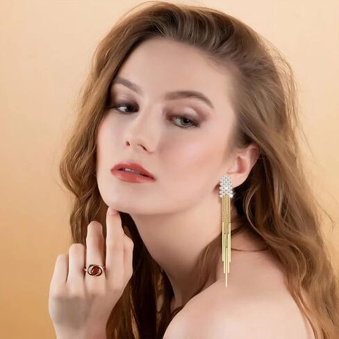 MaraLota أقراط ذهبية متدلية شرابة كريستال أقراط للنساء بيان طويل هيكل السمكة قطرة هامش حجر الراين أقراط للنساء الفتيات in Kuwait