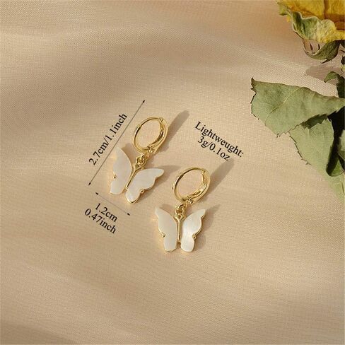 D.Rosse سباركلي سحر شيك فراشة استرخى أقراط داينتي أكريليك ملون الحيوان قطرة هوب أقراط للنساء مجوهرات للبنات هدية in Kuwait