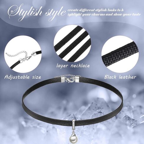 Hicarer 8 Pieces Black Faux Leather Choker Necklace for Women 15 Inch Adjustable Choker Necklaces for Women Leather Classic Gothic Chokers Women Girls Accessories for Valentine's Day Gift in Saudi Arabia