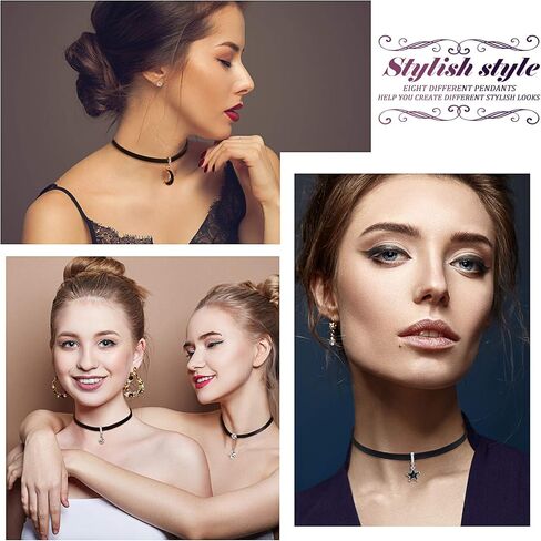 Hicarer 8 Pieces Black Faux Leather Choker Necklace for Women 15 Inch Adjustable Choker Necklaces for Women Leather Classic Gothic Chokers Women Girls Accessories for Valentine's Day Gift in Saudi Arabia