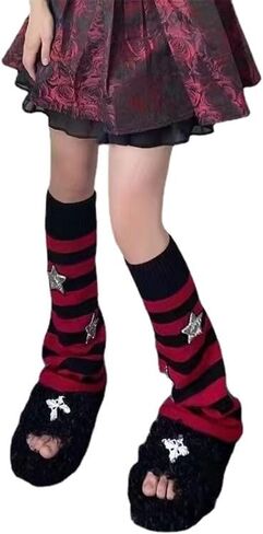 NXITK Y2k Star Pattern Knitted Leg Warmers Socks For Women Punk Japanese Knee High Leg Socks Leg Warmers Y2k Accessories in Kuwait