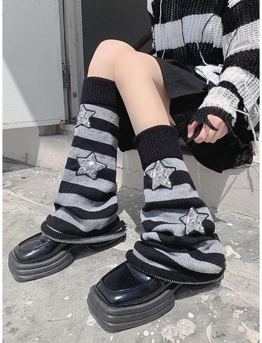NXITK Y2k Star Pattern Knitted Leg Warmers Socks For Women Punk Japanese Knee High Leg Socks Leg Warmers Y2k Accessories in Kuwait