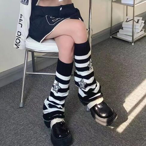 NXITK Y2k Star Pattern Knitted Leg Warmers Socks For Women Punk Japanese Knee High Leg Socks Leg Warmers Y2k Accessories in Kuwait