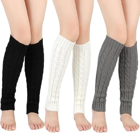 3 أزواج من MUYDZ لتدفئة الساق للنساء، تدفئة الكاحل مع نسيج من الصوف المضلع للارتداء اليومي، حفلة الثمانينيات والتسعينيات (أسود، أبيض، رمادي) in Kuwait
