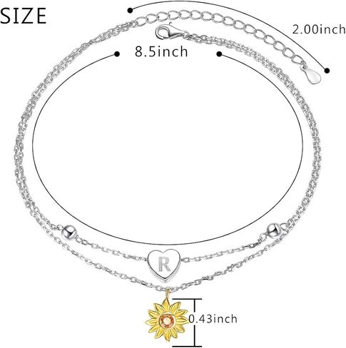 Sterling Silver Layered Chain Alphabet Letter Initial with Sunflower Beads Foot Bracelet Anklet for Women in Saudi Arabia