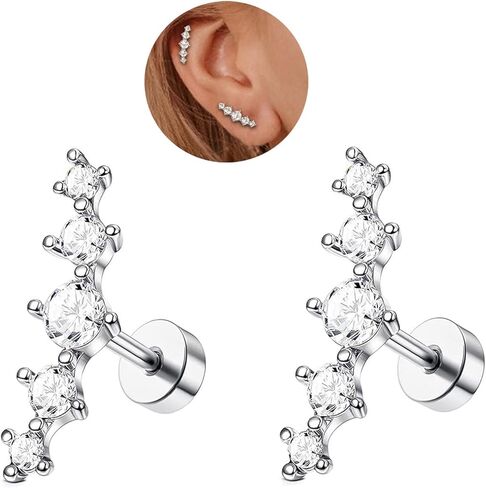ZZHDCC 1 زوج 16G الغضروف القرط اللولب الفولاذ المقاوم للصدأ أقراط للنساء مطلية بالذهب تشيكوسلوفاكيا أقراط مسطحة الظهر الأذن محارة الغضروف ثقب المجوهرات in Kuwait