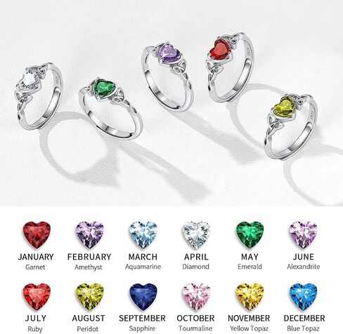 ChicSilver 925 Sterling Silver Celtic Trinity Knot/Claddagh Heart Shape Birthstone Promise Ring for Women (withe Gift Box) in Kuwait