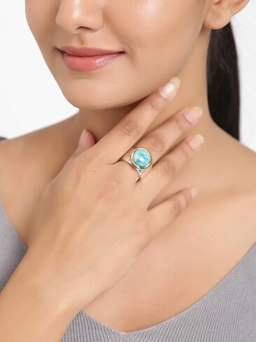 YoTreasure 13 MM Larimar Wide Band Hammered Ring .925 Sterling Silver Brass in Saudi Arabia