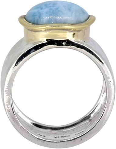 YoTreasure 13 MM Larimar Wide Band Hammered Ring .925 Sterling Silver Brass in Saudi Arabia