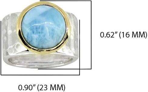 YoTreasure 13 MM Larimar Wide Band Hammered Ring .925 Sterling Silver Brass in Saudi Arabia