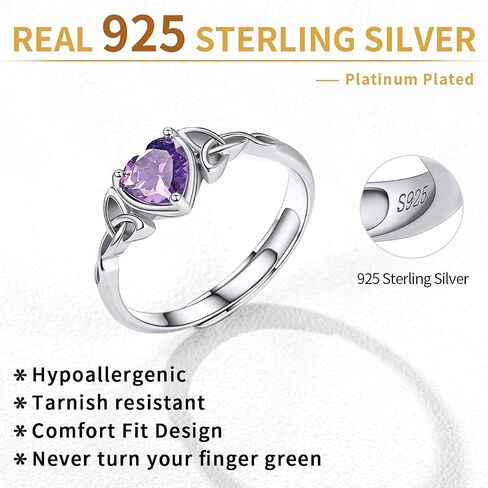 ChicSilver 925 Sterling Silver Celtic Trinity Knot/Claddagh Heart Shape Birthstone Promise Ring for Women (withe Gift Box) in Kuwait