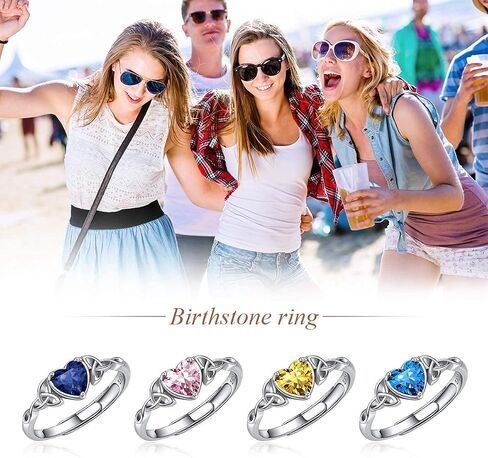 ChicSilver 925 Sterling Silver Celtic Trinity Knot/Claddagh Heart Shape Birthstone Promise Ring for Women (withe Gift Box) in Kuwait
