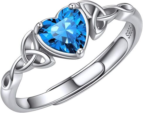 ChicSilver 925 Sterling Silver Celtic Trinity Knot/Claddagh Heart Shape Birthstone Promise Ring for Women (withe Gift Box) in Kuwait