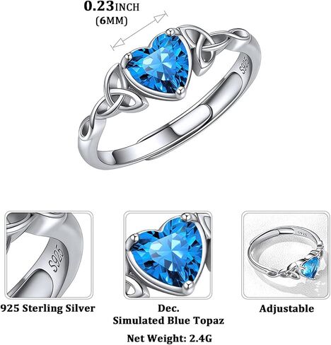 ChicSilver 925 Sterling Silver Celtic Trinity Knot/Claddagh Heart Shape Birthstone Promise Ring for Women (withe Gift Box) in Kuwait