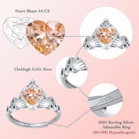 Claddagh خواتم جوهرة على شكل قلب - 925 الفضة الاسترليني قابل للتعديل التقليدية الأيرلندية خاتم الزواج وعد العصابات الخلود، مجوهرات شخصية للنساء الفتيات (مع صندوق هدية) in Saudi Arabia