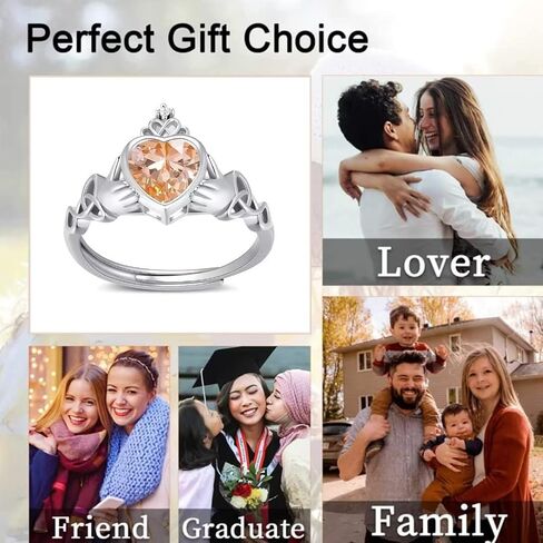 Claddagh خواتم جوهرة على شكل قلب - 925 الفضة الاسترليني قابل للتعديل التقليدية الأيرلندية خاتم الزواج وعد العصابات الخلود، مجوهرات شخصية للنساء الفتيات (مع صندوق هدية) in Saudi Arabia