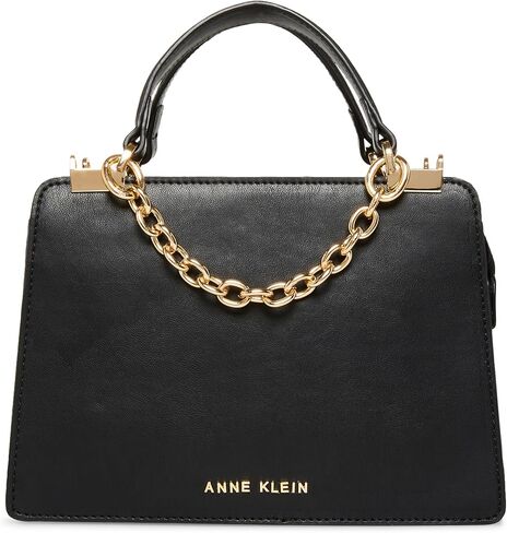 Anne Klein Mini Convertible Snake Trimmed Satchel with Swag Chain, Black/Evergreen Multi in Saudi Arabia