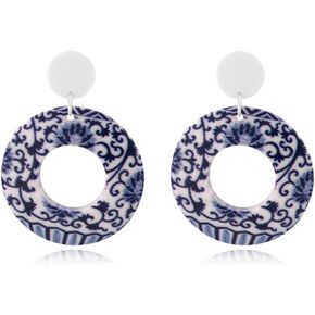 MIGUO STORE Chic Fashion Royal Blue Geometric Earrings Acrylic Ethnic Style Dangle Drop Earrings for Women Girls Unique Personalized Charm Earrings Gift