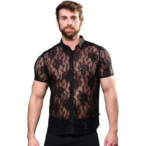 Andrew Christian Unleashed Lace Muscle Shirt, Black, Small in Saudi Arabia