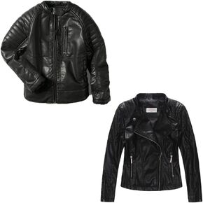 LJYH سترات للفتيات من الجلد الصناعي بأكتاف مبطنة للدراجات النارية معاطف لراكبي الدراجات النارية للربيع باللون الأسود 13/14 عامًا للأولاد سترات من الجلد الصناعي بياقة للأطفال معاطف للدراجات النارية باللون الأسود 13/14 عامًا in Kuwait