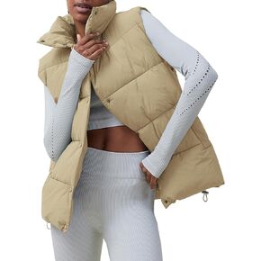 Danedvi Womens Puffer Vest Winter Warm Button Up Stand Collar Sleeveless Baggy Jacket Coat