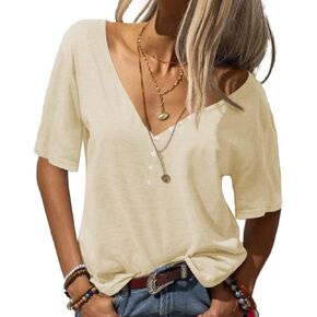 NIUBIA Women's Fashion Summer V-Neck Half Sleeves Oversized T Shirt Casual Loose Basic Tops