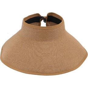قبعة OULII النسائية القابلة للطي بحافة عريضة قابلة للطي مع فيونكة للصيف للشاطئ (خاكي) in Kuwait